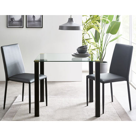 Piero Square Clear Glass Dining Table With Metal Legs