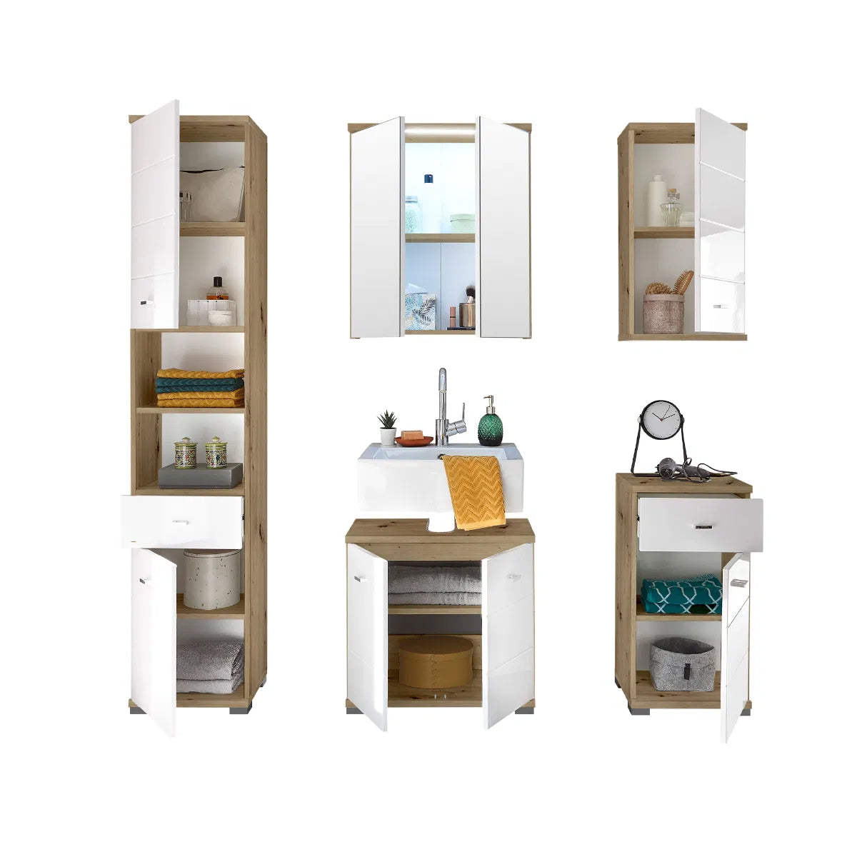 Pool Wooden Under Sink Vanity Unit In Artisan Oak And White