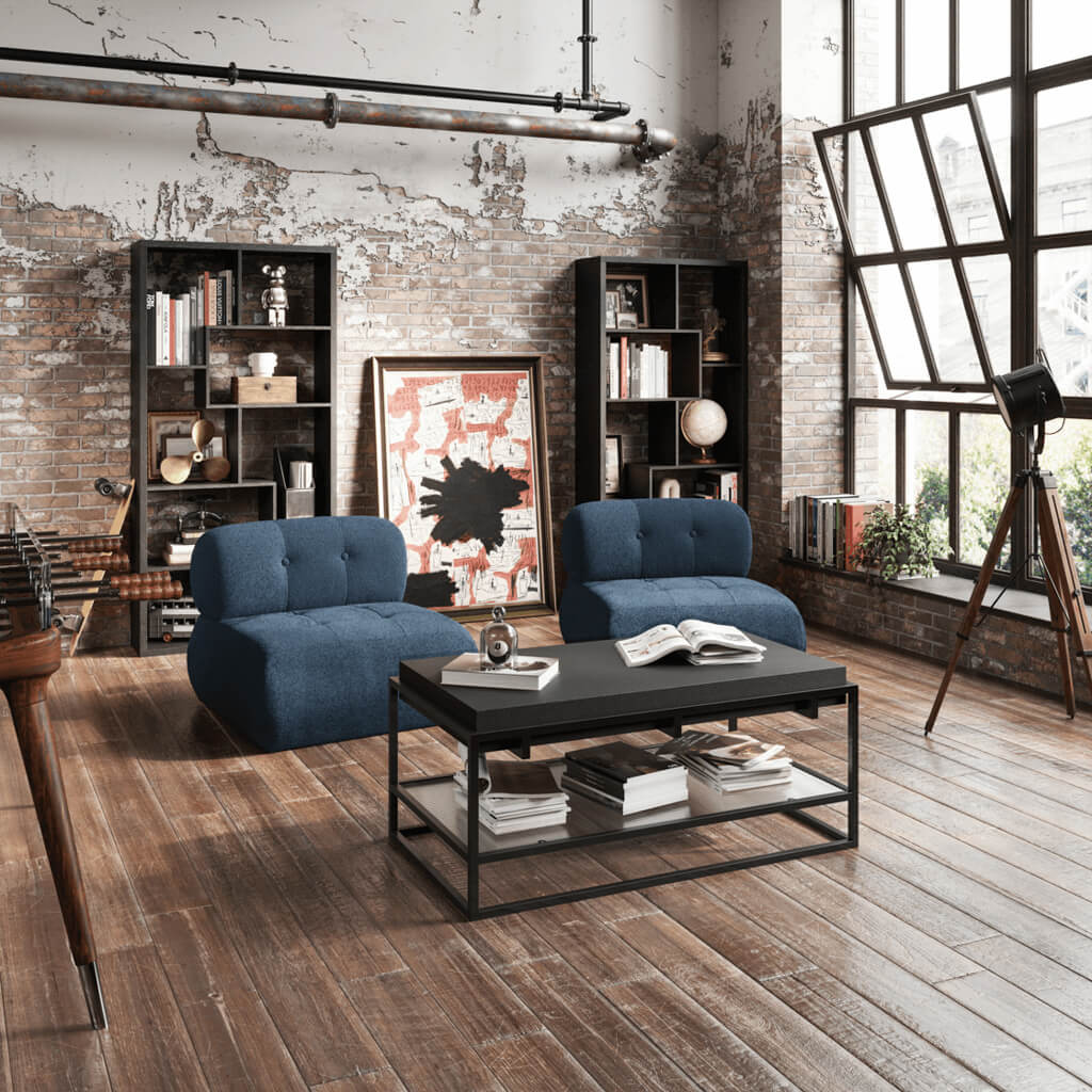 Reese Boucle Fabric Accent Chair In Midnight Blue