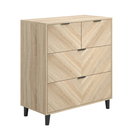 Stockholm Chevron Wooden Chest Of 4 Drawers In Sonoma Oak