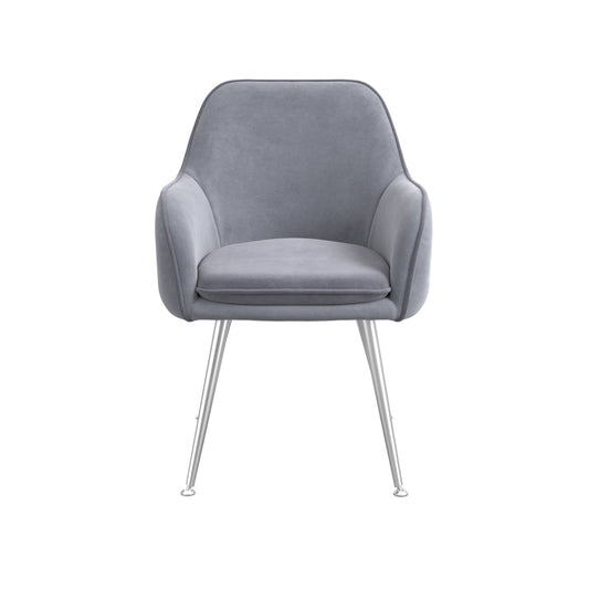 Tara Velvet Fabric Dining Chair In Grey With Silver Legs
