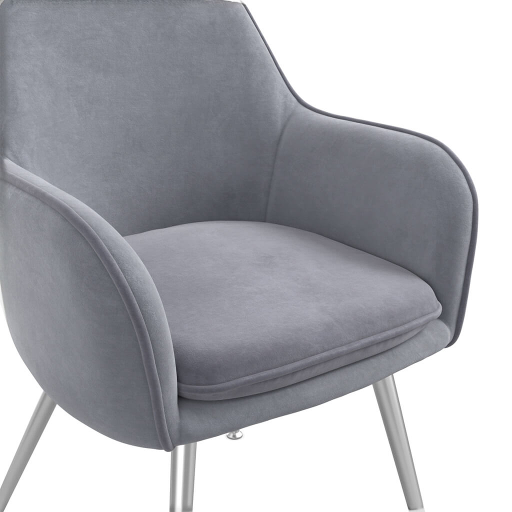 Tara Grey Velvet Fabric Dining Chairs With Silver Legs In Pair