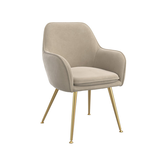 Tara Light Fawn Velvet Fabric Dining Chairs With Gold Legs In Pair