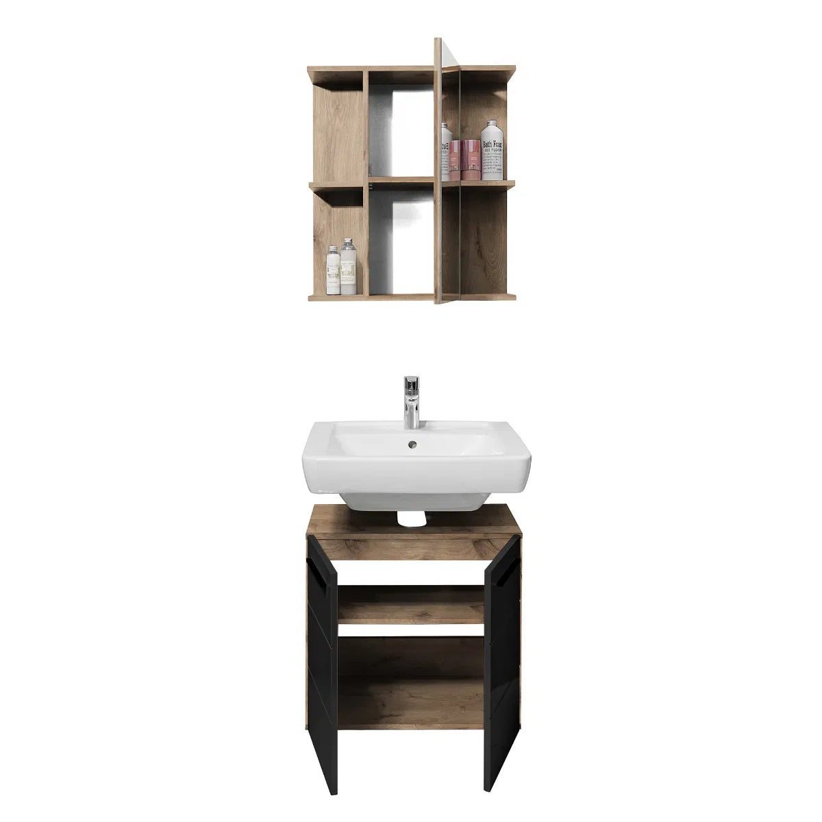 Vista Wooden Bathroom Mirrored Cabinet In Viking Black And Black