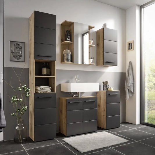 Vista Wall Hung Wooden Bathroom Storage Cabinet In Viking Black And Black