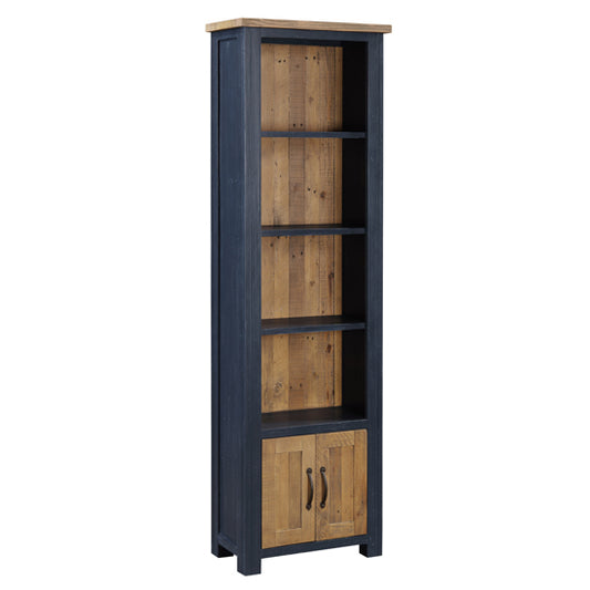 Splash Wooden Open Narrow Bookcase With 2 Doors In Blue