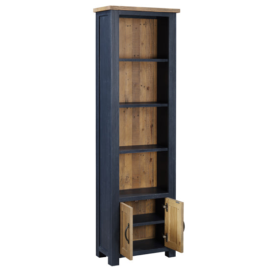 Splash Wooden Open Narrow Bookcase With 2 Doors In Blue