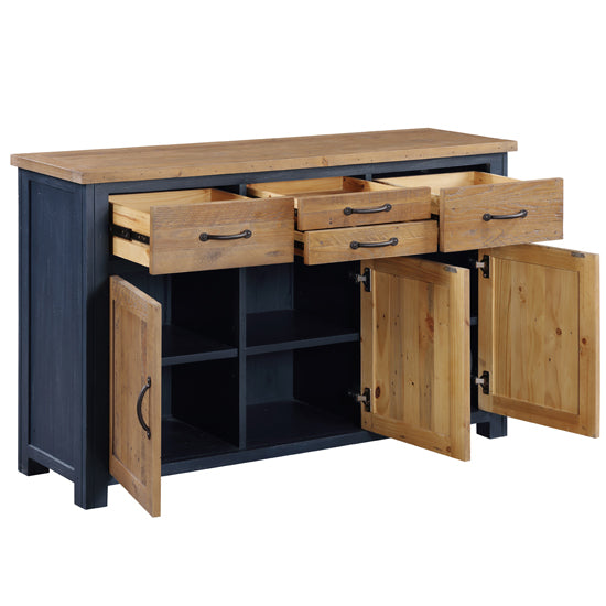 Splash Wooden Sideboard With 3 Doors And 4 Drawers In Blue