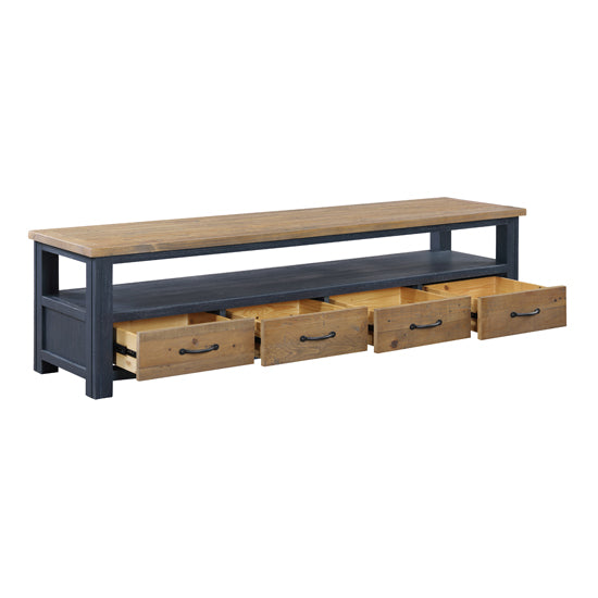 Splash Wooden Wide TV Stand With 4 Drawers In Oak And Blue