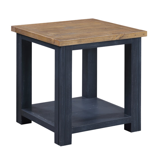 Splash Wooden Square Lamp Table In Oak And Blue