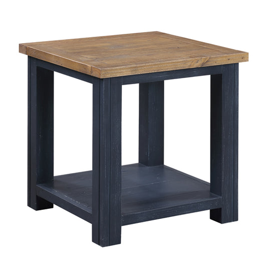 Splash Wooden Square Lamp Table In Oak And Blue
