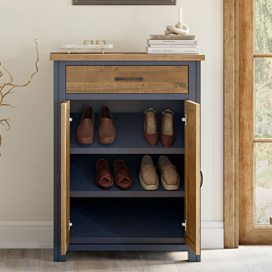 Splash Wooden Shoe Storage Cabinet With Drawer In Blue