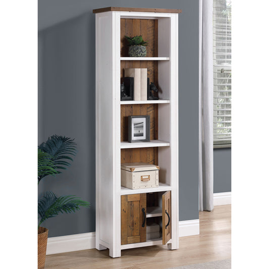 Splash Wooden Narrow Open Bookcase With 2 Doors In White