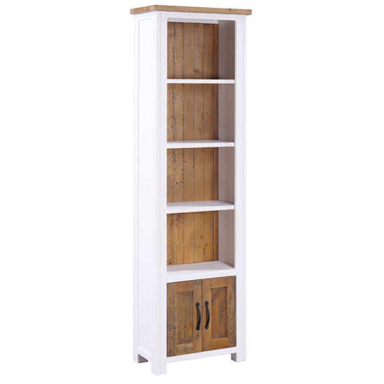 Splash Wooden Narrow Open Bookcase With 2 Doors In White