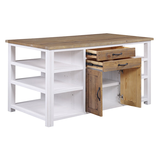 Splash Wooden Kitchen Island With 2 Doors And 2 Drawers In White