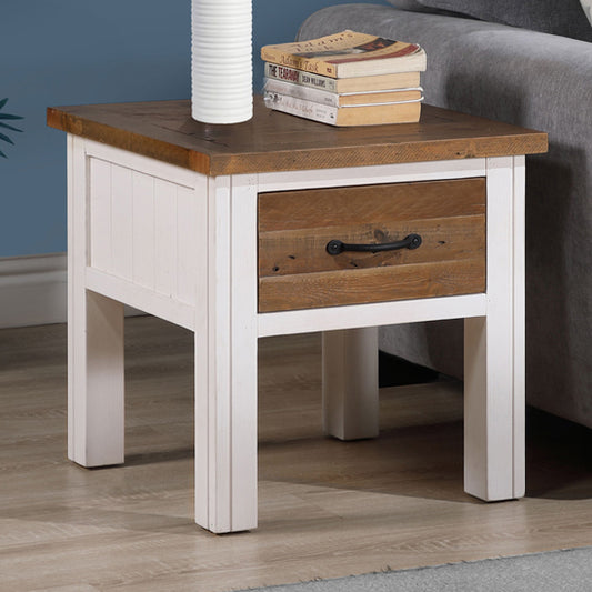 Splash Wooden Lamp Table With 1 Drawer In Oak And White