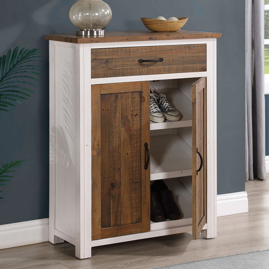 Splash Wooden Shoe Storage Cabinet With Drawer In White