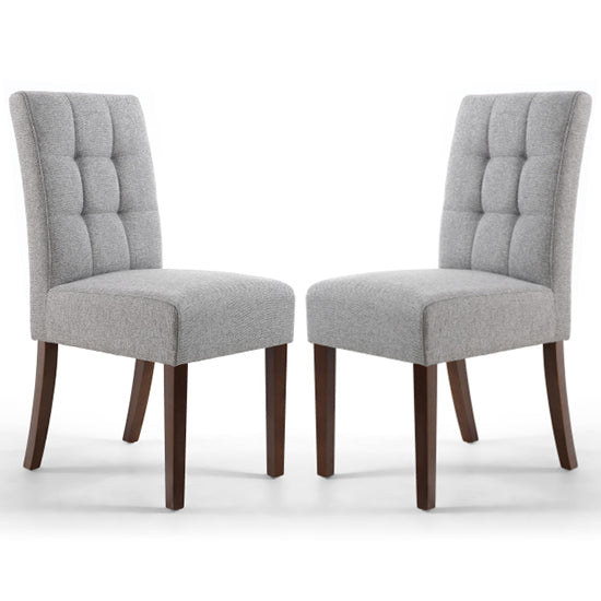 Moseley Stitched Waffle Silver Grey Linen Effect DIning Chairs With Walnut Legs In Pair