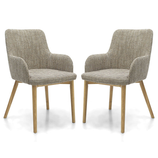 Sidcup Oatmeal Tweed Fabric Dining Chairs In Pair