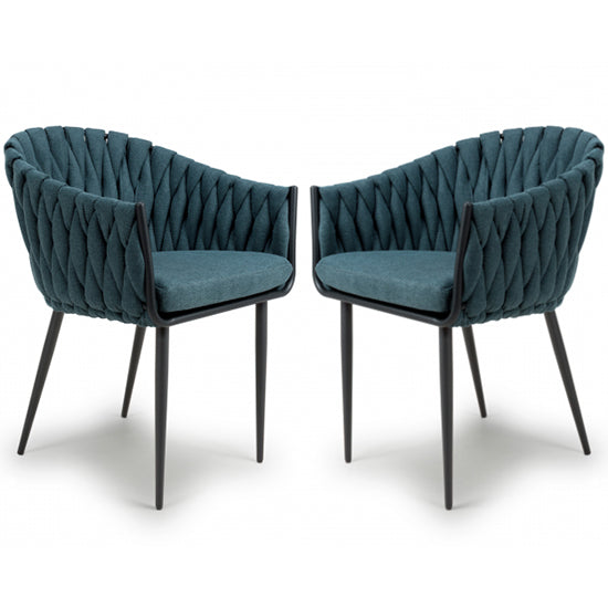 Pandora Blue Braided Fabric Dining Chairs In Pair
