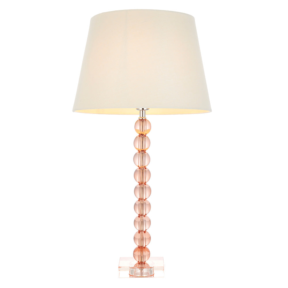 Cici Ivory Fabric Shade Table Lamp With Adelie Blush Tinted Glass Base