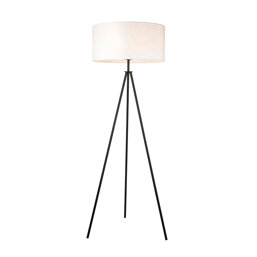 Tripod 20 Inch Vintage White Cylinder Shade Floor Lamp With Matt Black Base