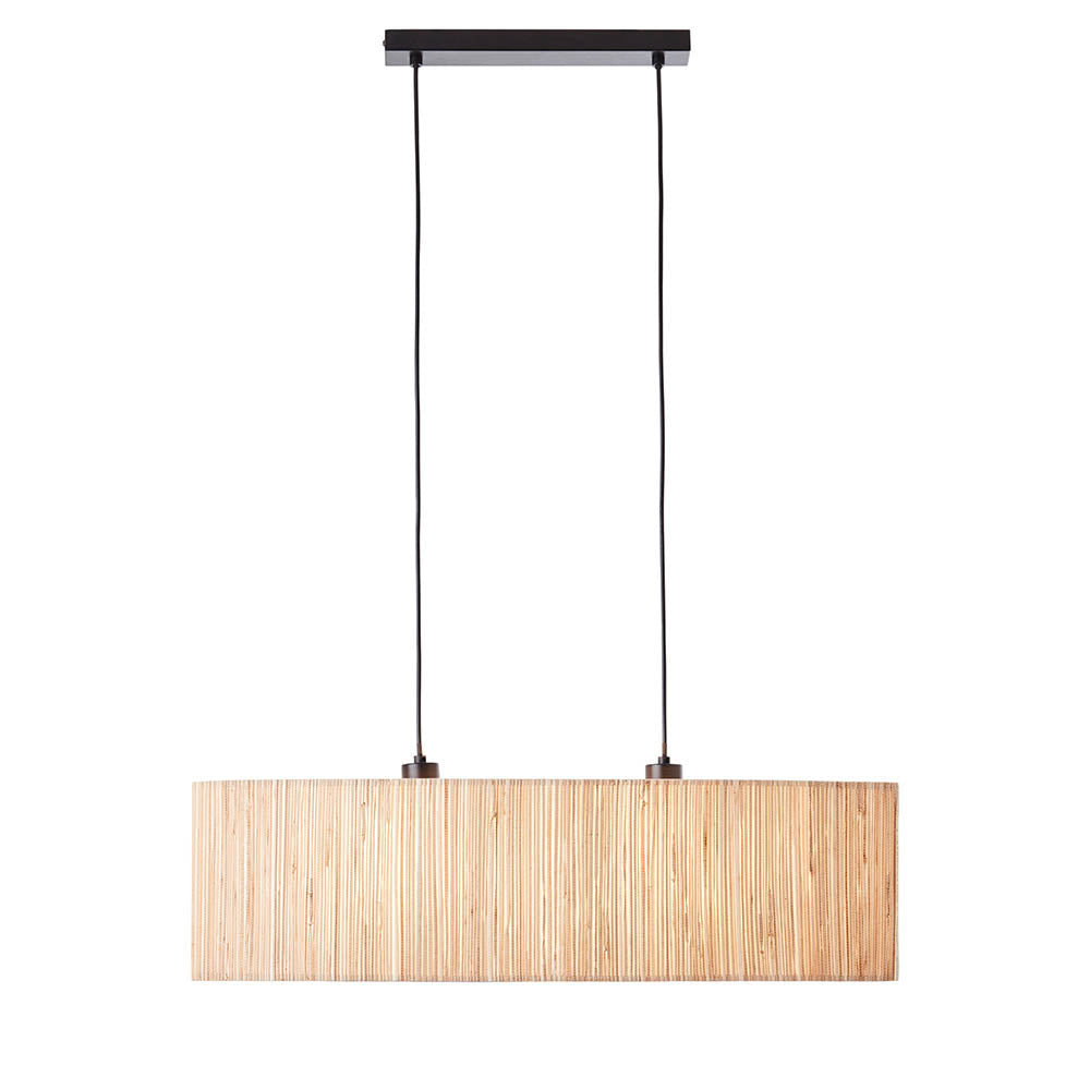 Longshore 2 Lights Natural Seagrass Oval Linear Shade Pendant Light In Matt Black
