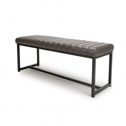 Archer Leather Effect Dining Bench In Grey