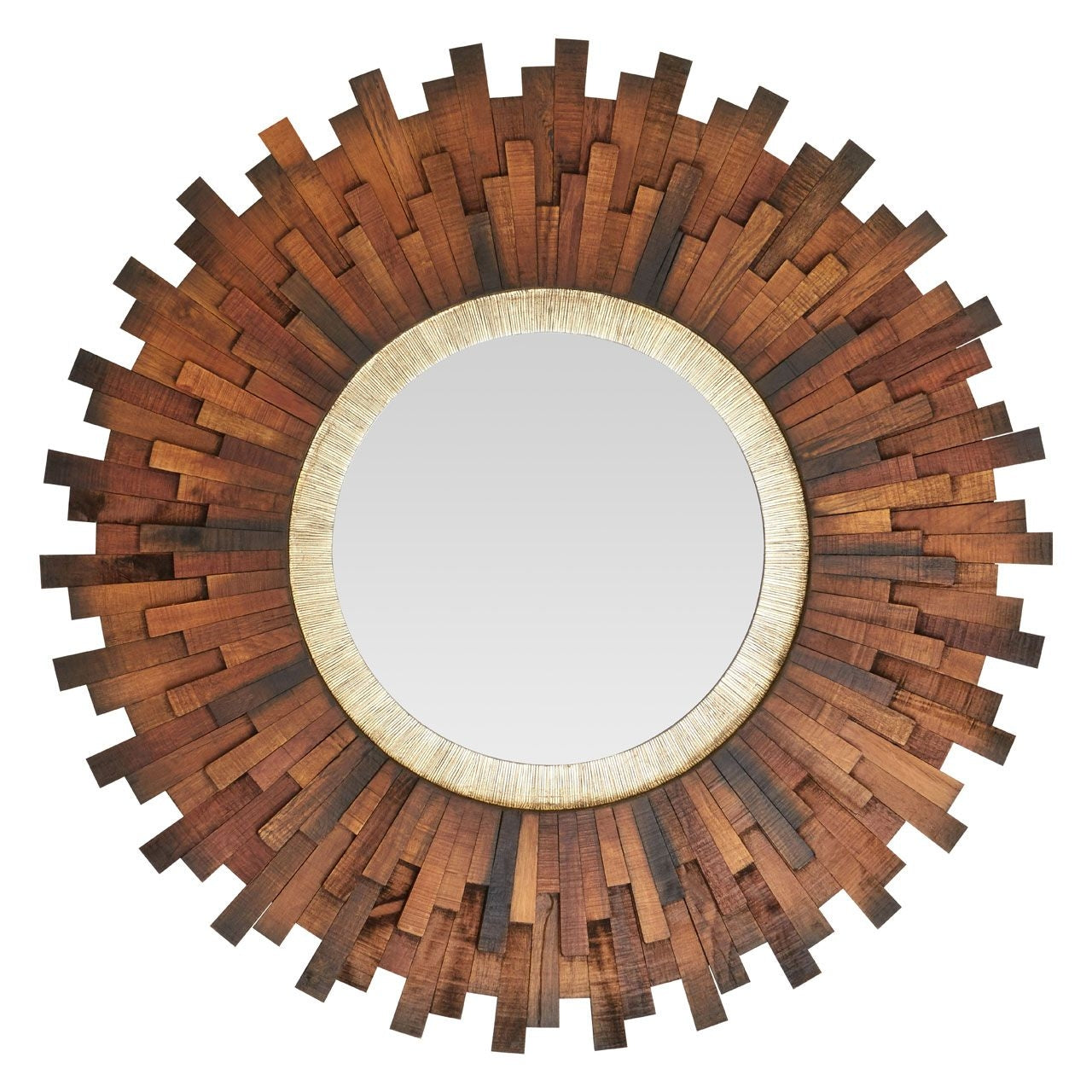 Sunburst Design Wall Bedroom Mirror In Natural Dark Frame