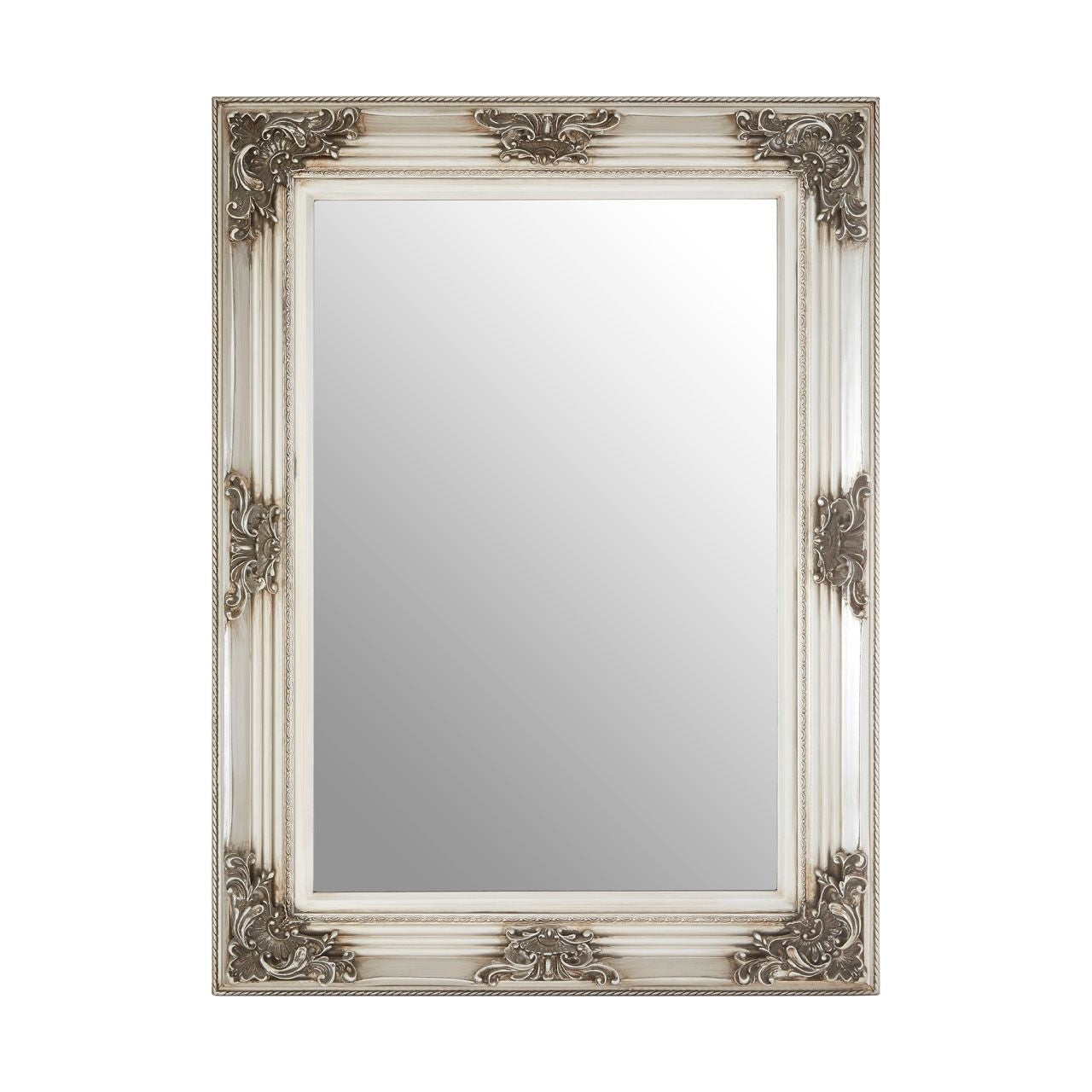 Baroque Design Wall Bedroom Mirror In Silver Traditional Frame