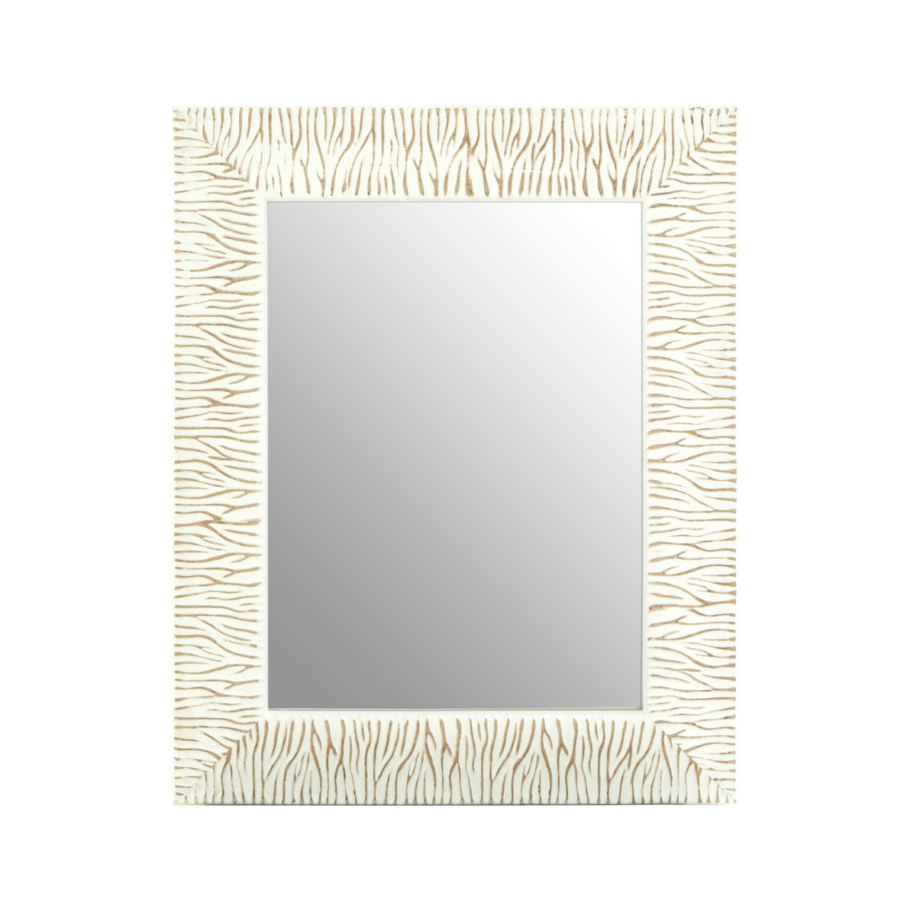 Zelma Wall Bedroom Mirror In Antique White Brushed Gold Wooden Frame