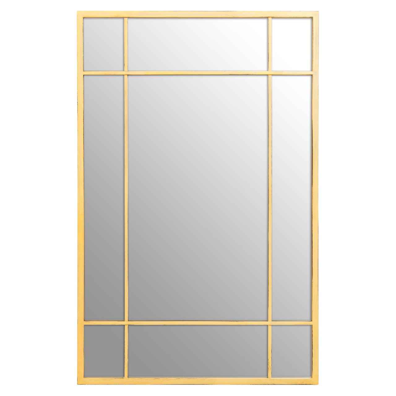 Charlene Window Design Wall Mirror With Brushed Gold Metal Frame
