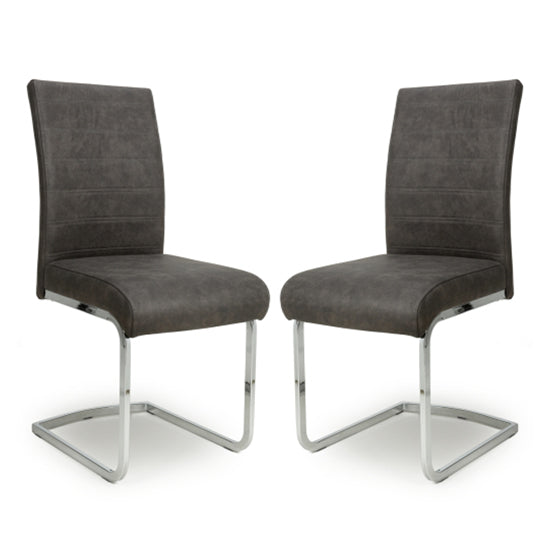 Callisto Dark Grey Suede Effect Dining Chairs In Pair