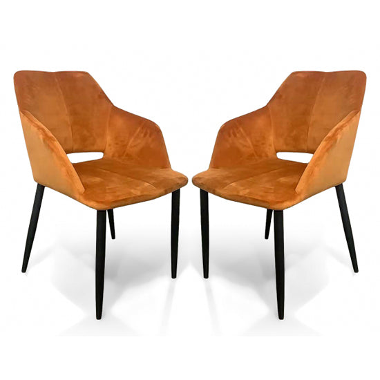 Nero Burnt Orange Brushed Velvet Dining Chairs In Pair