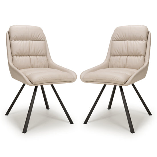 Arnhem Swivel Cream Leather Effect Dining Chairs In Pair