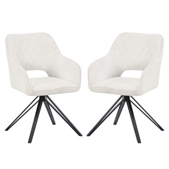 Lincoln Swivel White Boucle Fabric Dining Chairs In Pair