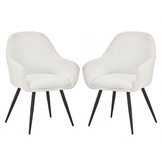 Olympia White Boucle Fabric Dining Chairs In Pair