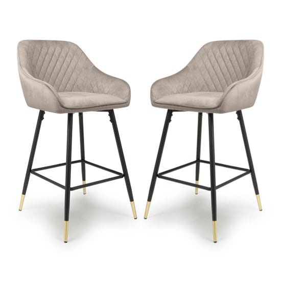 Savanna Mink Brushed Velvet Bar Stools In Pair