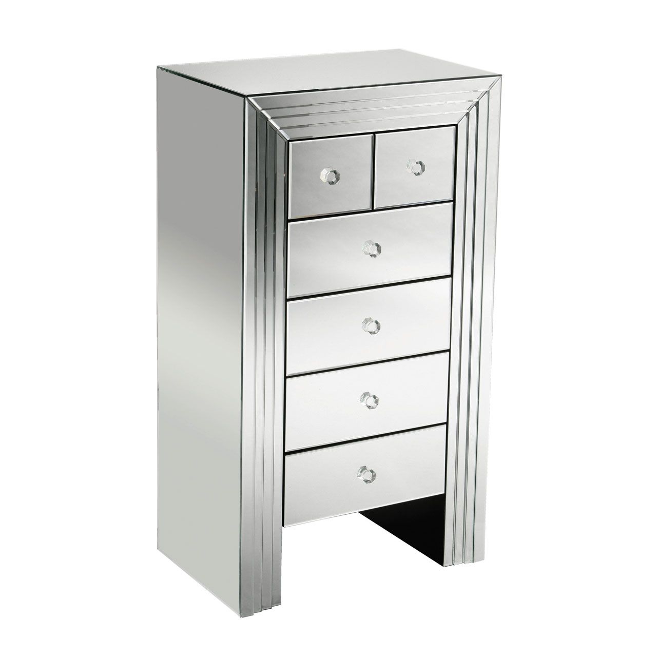 New Line Mirrored Glass Chest Of 6 Drawers In Silver