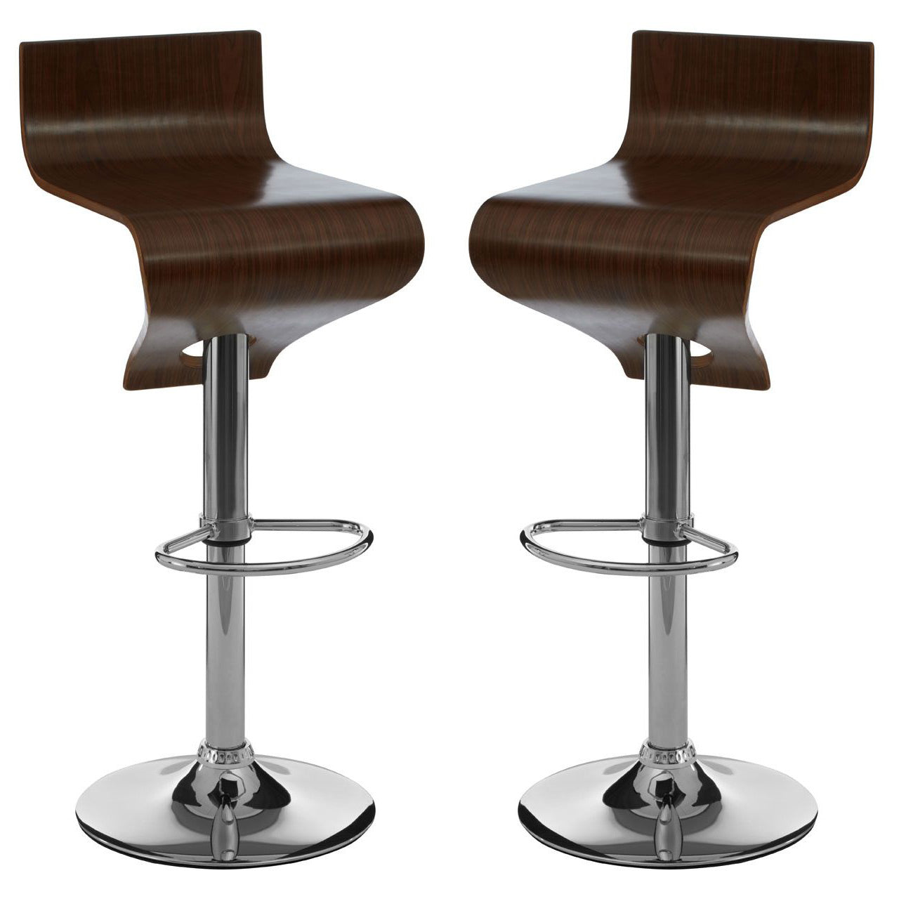 Sotres Walnut Wooden Bar Stools With Chrome Base In Pair