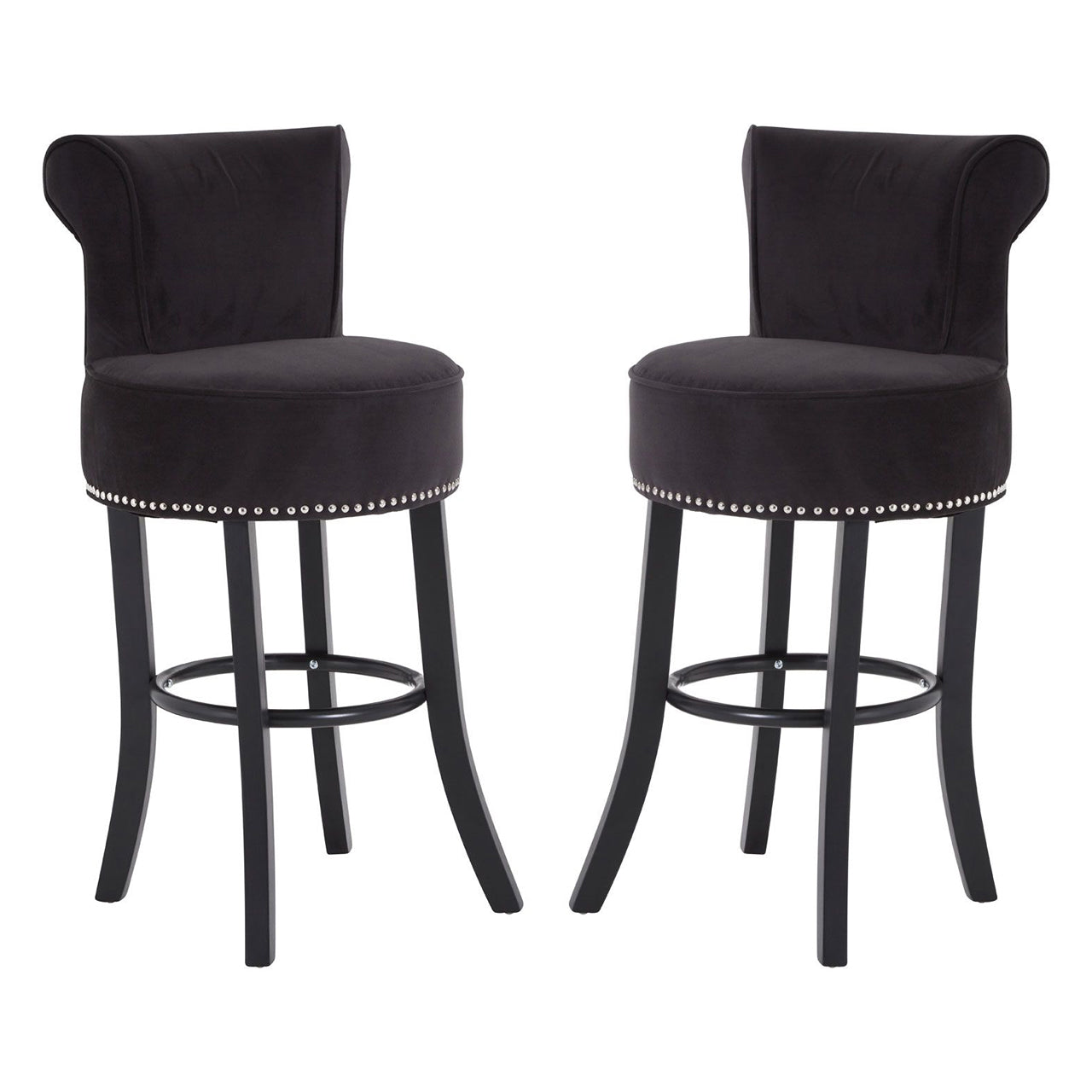 Regents Park Round Black Fabric Bar Chairs With Rubberwood Legs In Pair