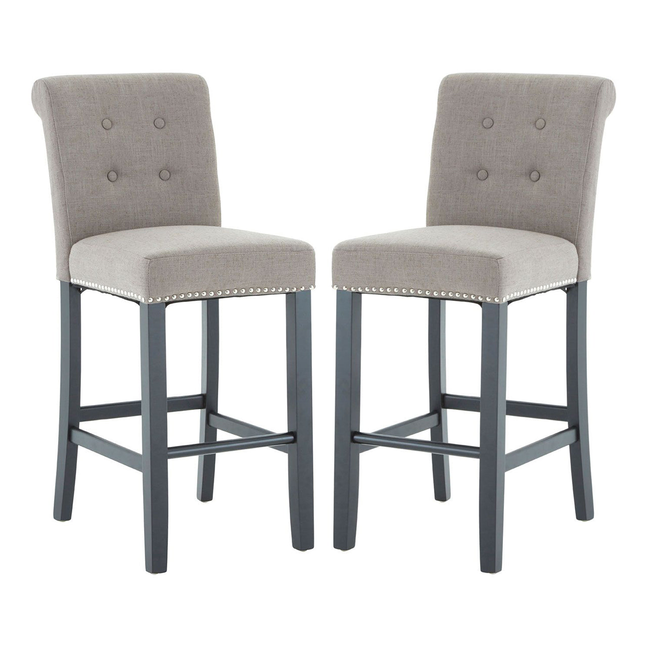 Regents Park Square Natural Fabric Bar Chairs With Rubberwood Legs In Pair