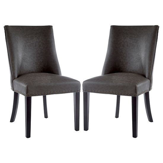 Rodeo Grey Leather Effect Dining Chairs With Birchwood Legs In Pair