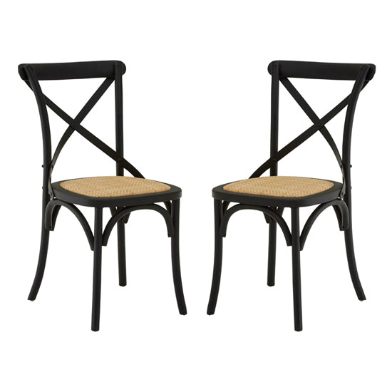 Lyon Black Wooden Dining Chairs With Weave Seat In Pair