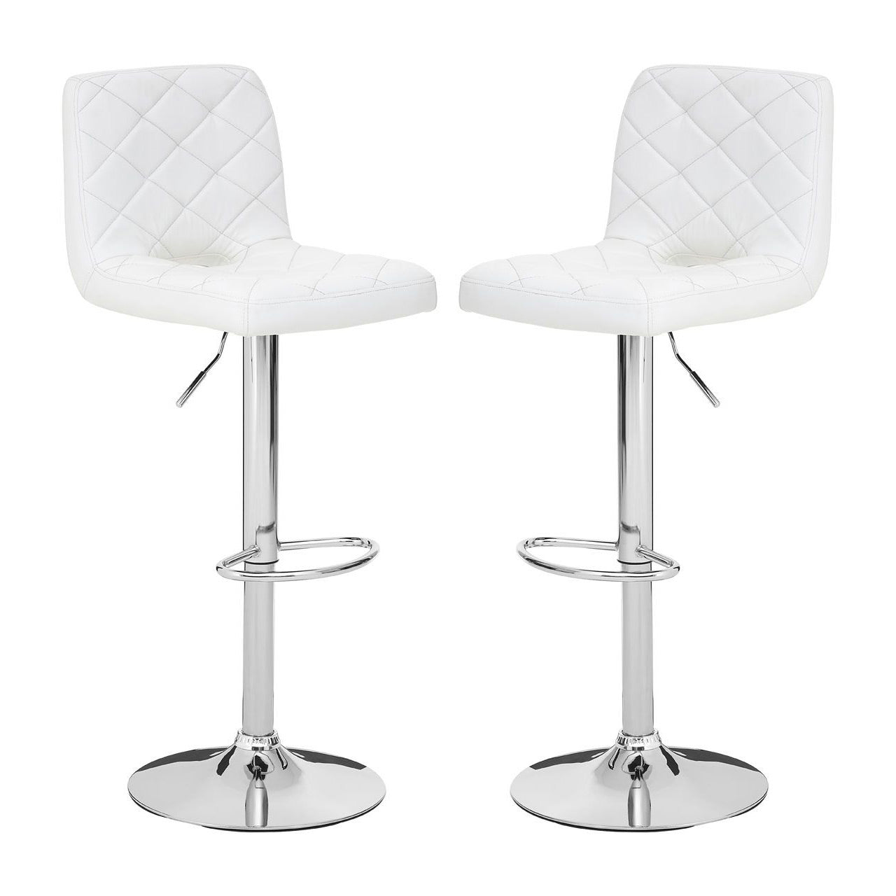 Tora White Leather Effect Gas-Lift Bar Stools With Chrome Base In Pair