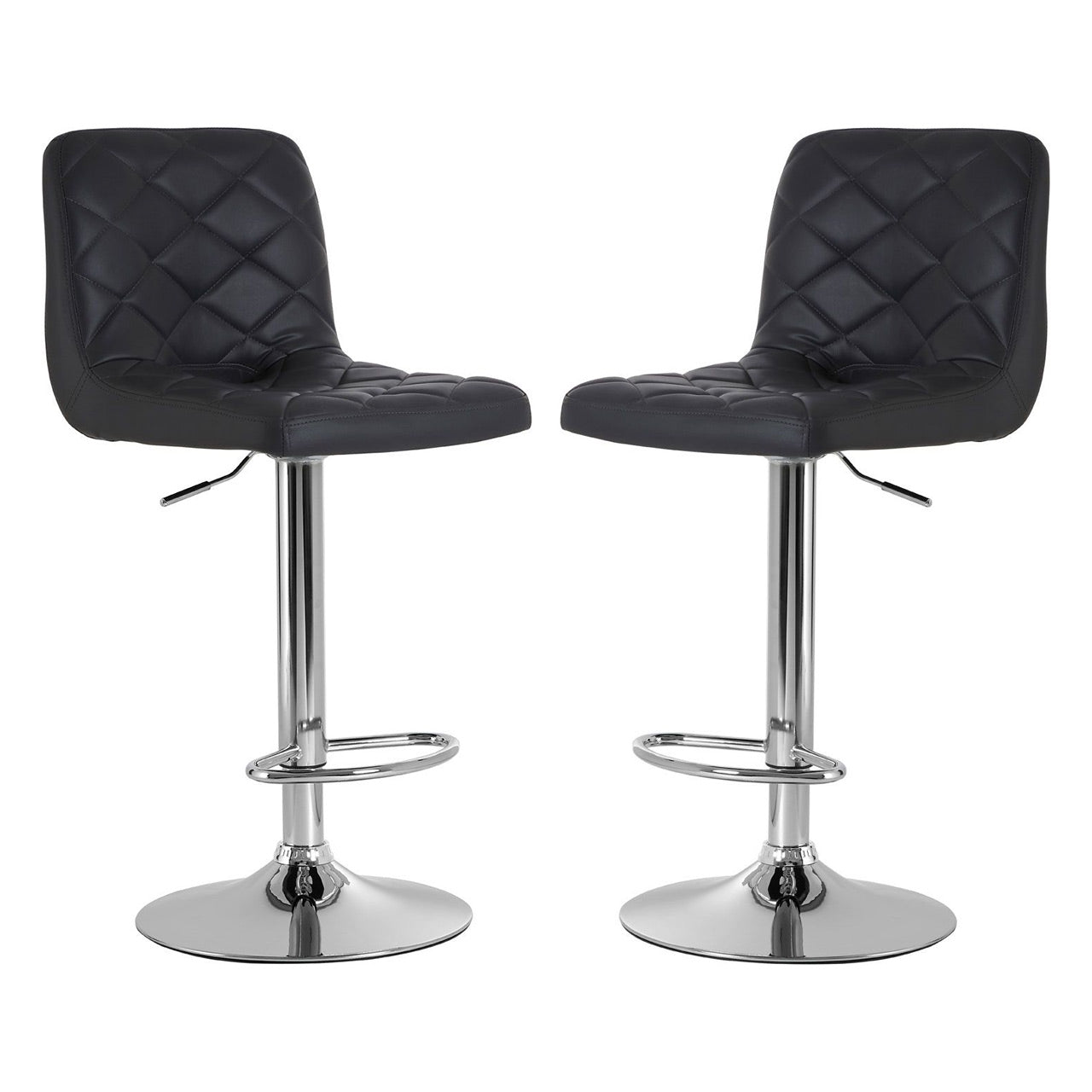 Tora Grey Leather Effect Gas-Lift Bar Stools With Chrome Base In Pair