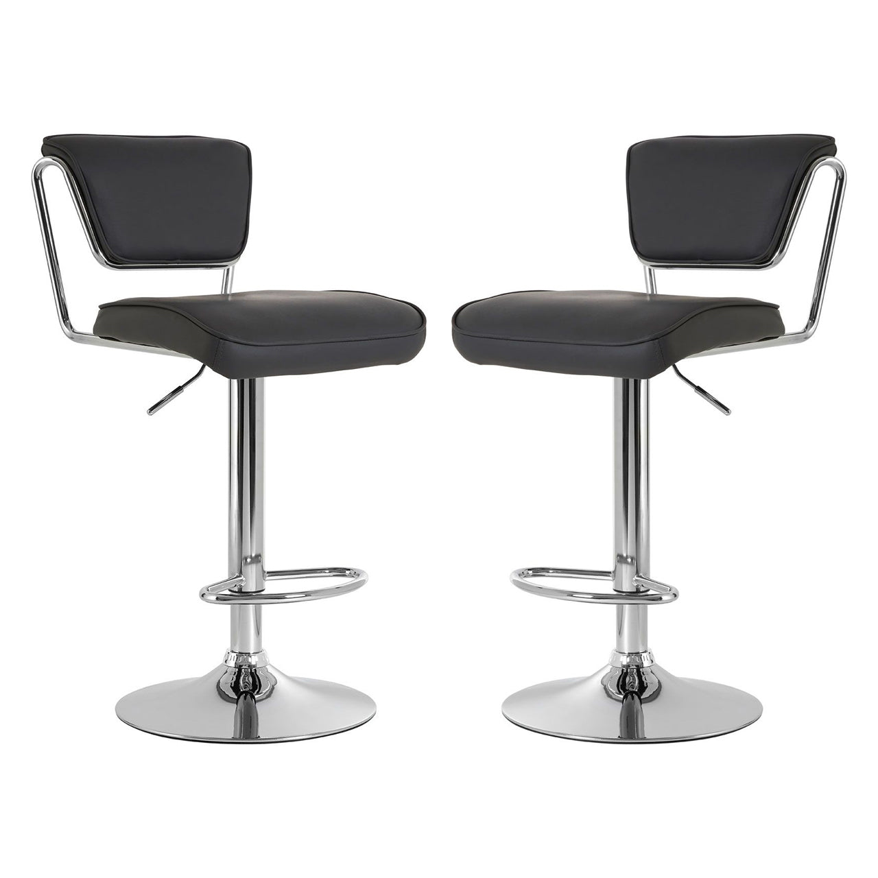 Tilly Grey Faux Leather Gas Lift Bar Chairs With Chromed Metal Base In Pair