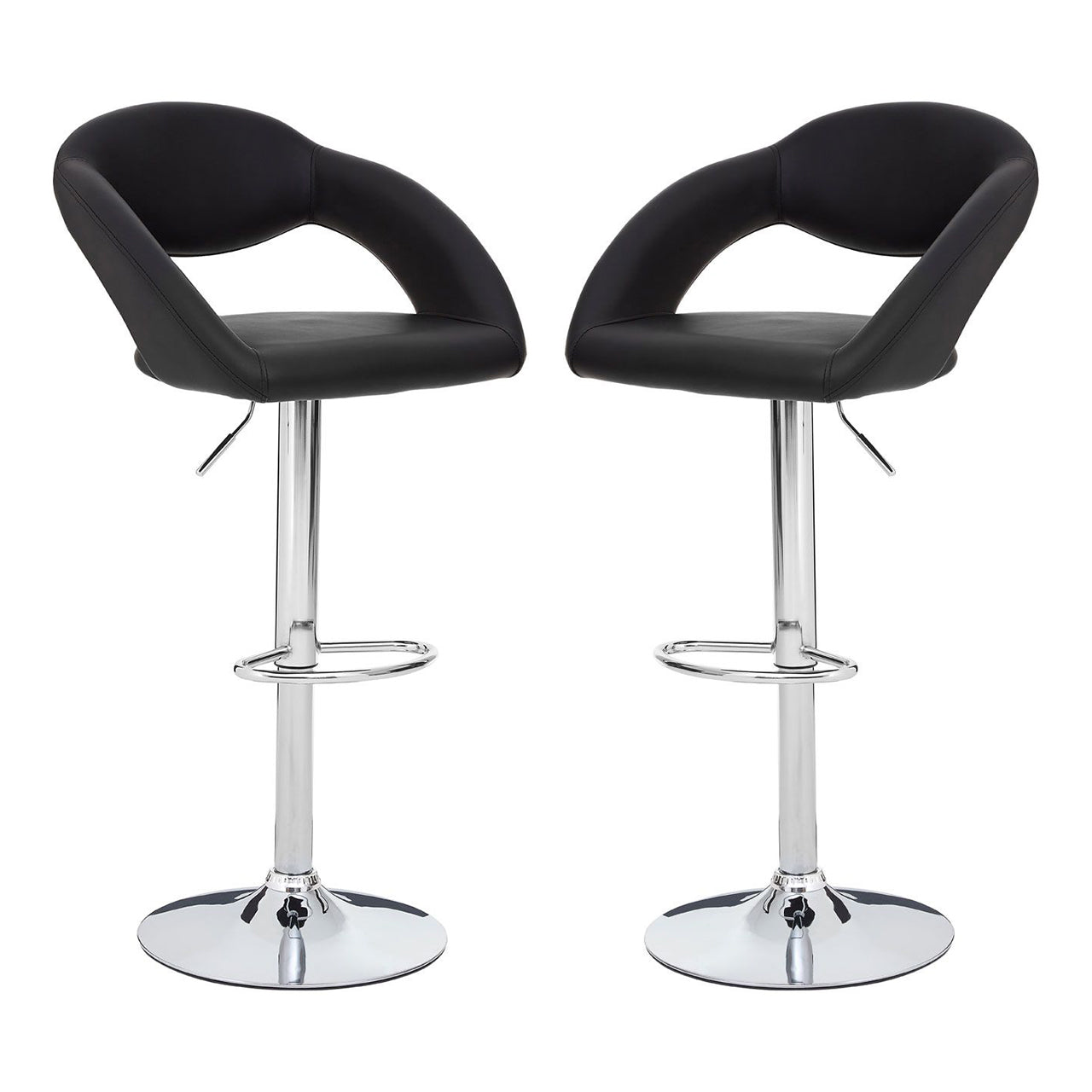Taylor Black Faux Leather Gas Lift Bar Chairs With Chromed Metal Base In Pair