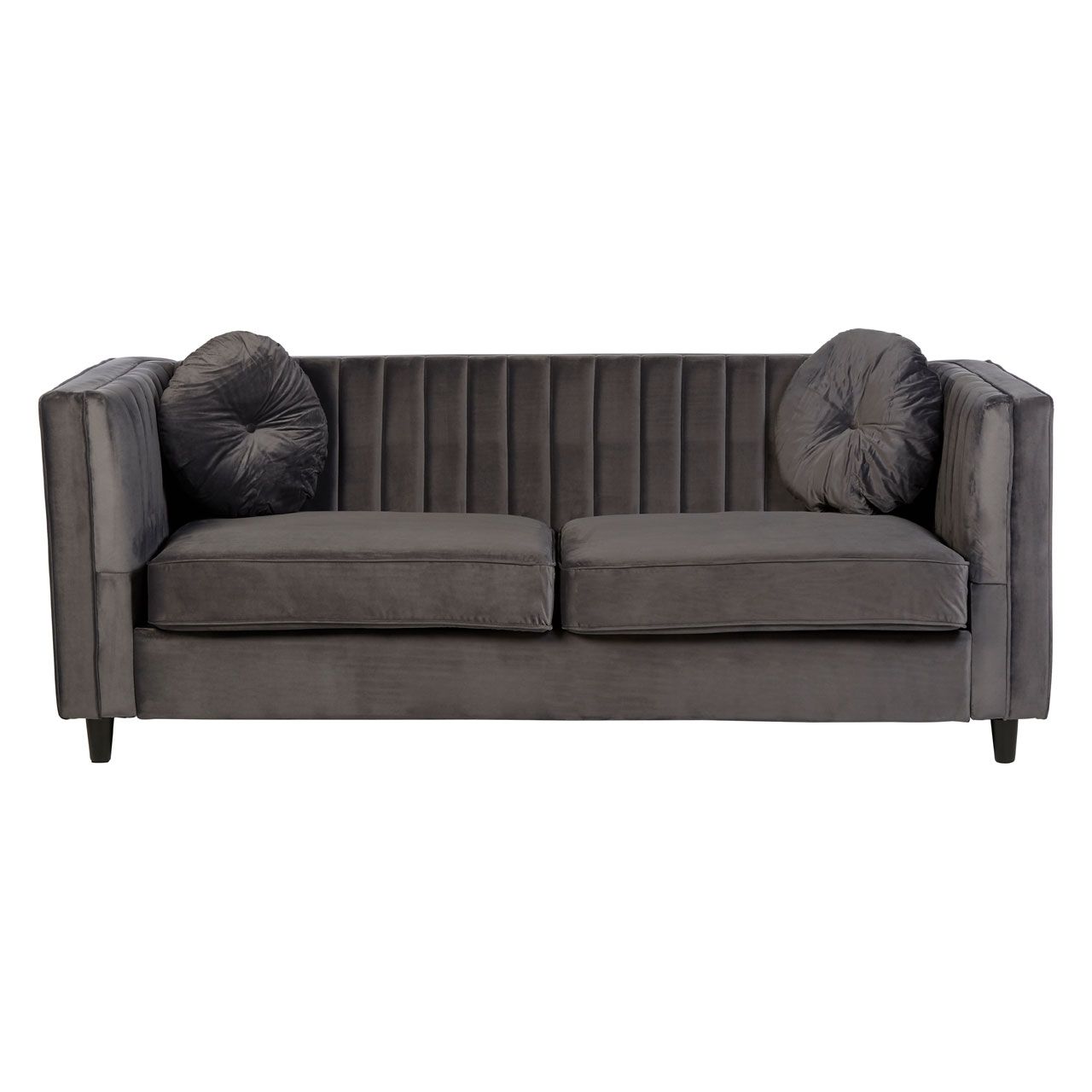 Farah Velvet 3 Seater Sofa In Grey With Eucalyptus Wood Feets