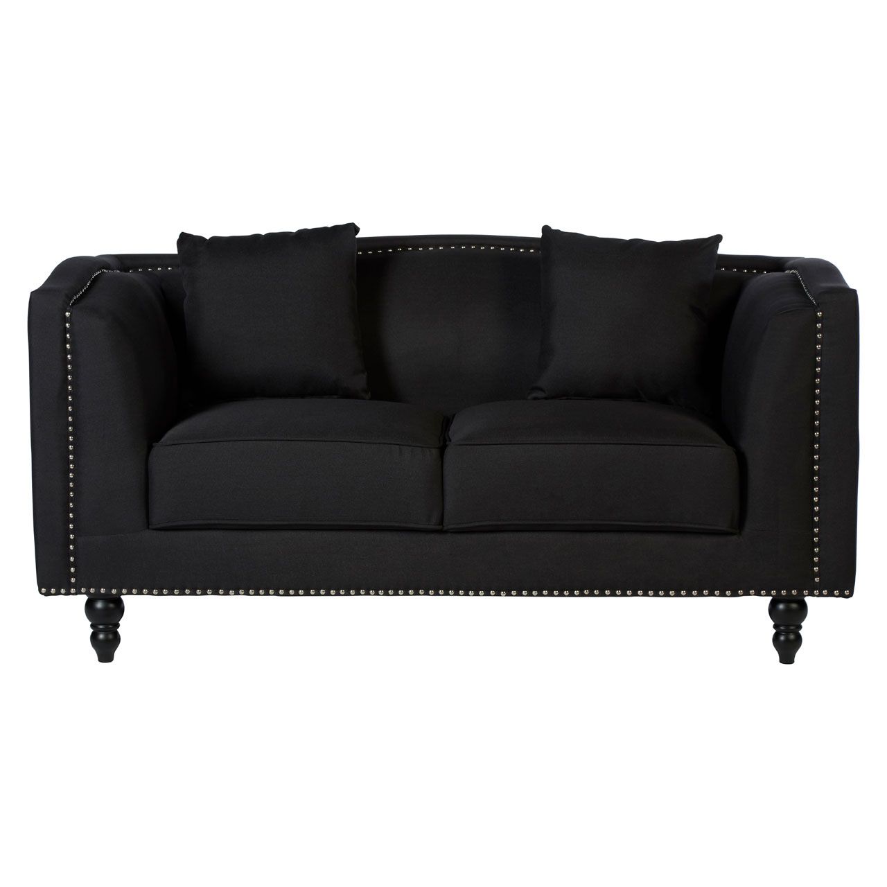 Feya Polyester Fabric 2 Seater Sofa In Black With Glossy Black Feets